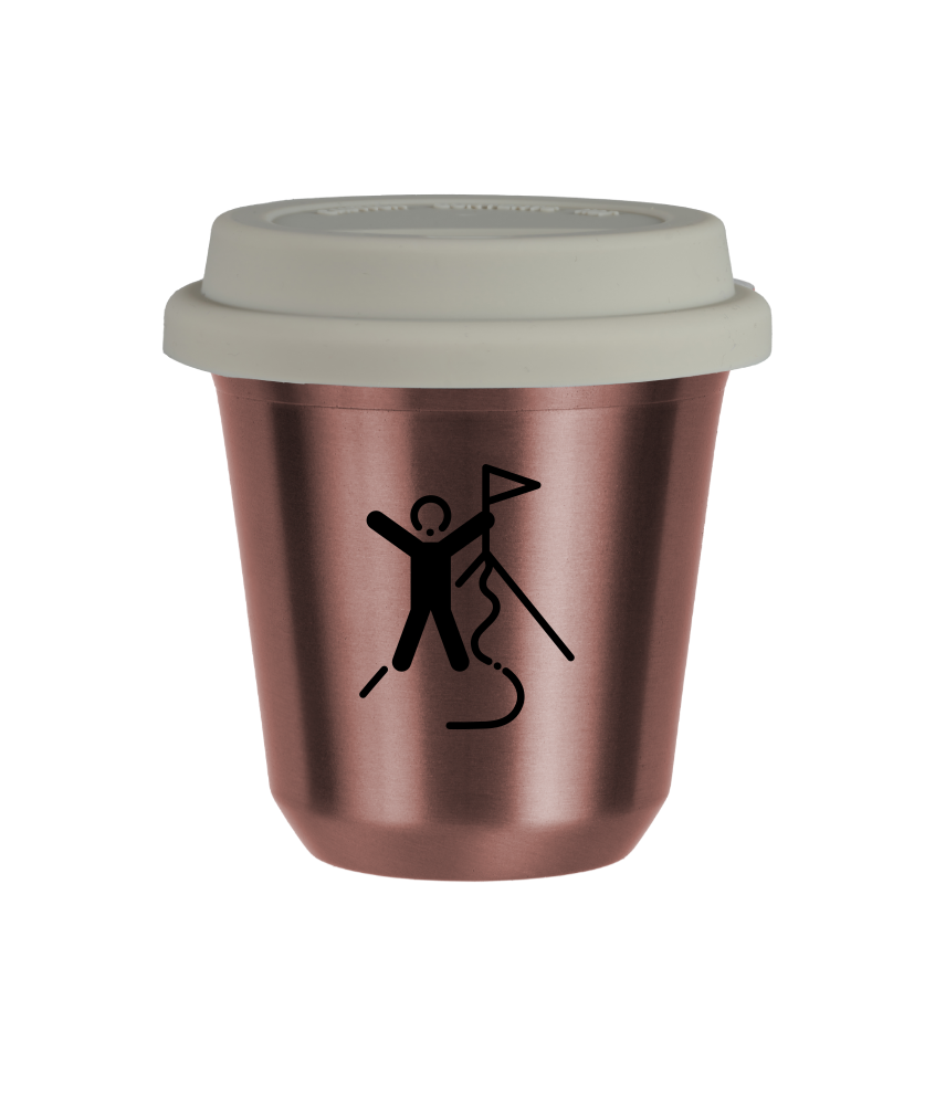 Tasse 80 ml OR ROSE "Escalade 1 (noir)", avec couvercle blanc