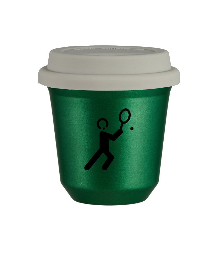 Tasse 80 ml VERT MÉTALLIQUE "Tennis 1", avec couvercle blanc