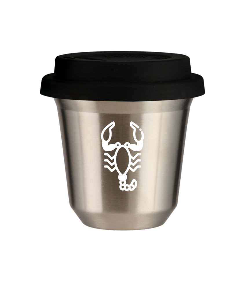Tasse 150 ml ARGENT "Scorpion (blanc)", avec couvercle noir Tasse 150 ml ARGENT "Scorpion (blanc)", avec couvercle noir