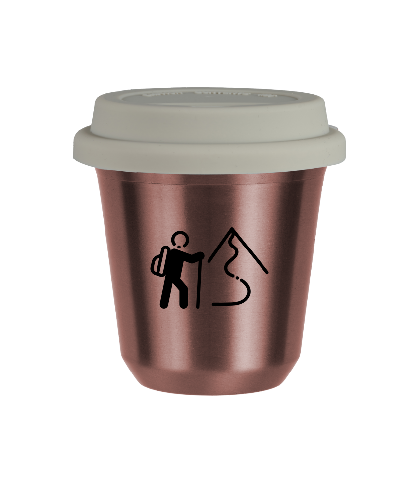 Tasse 80 ml OR ROSE "Escalade 2", avec couvercle blanc