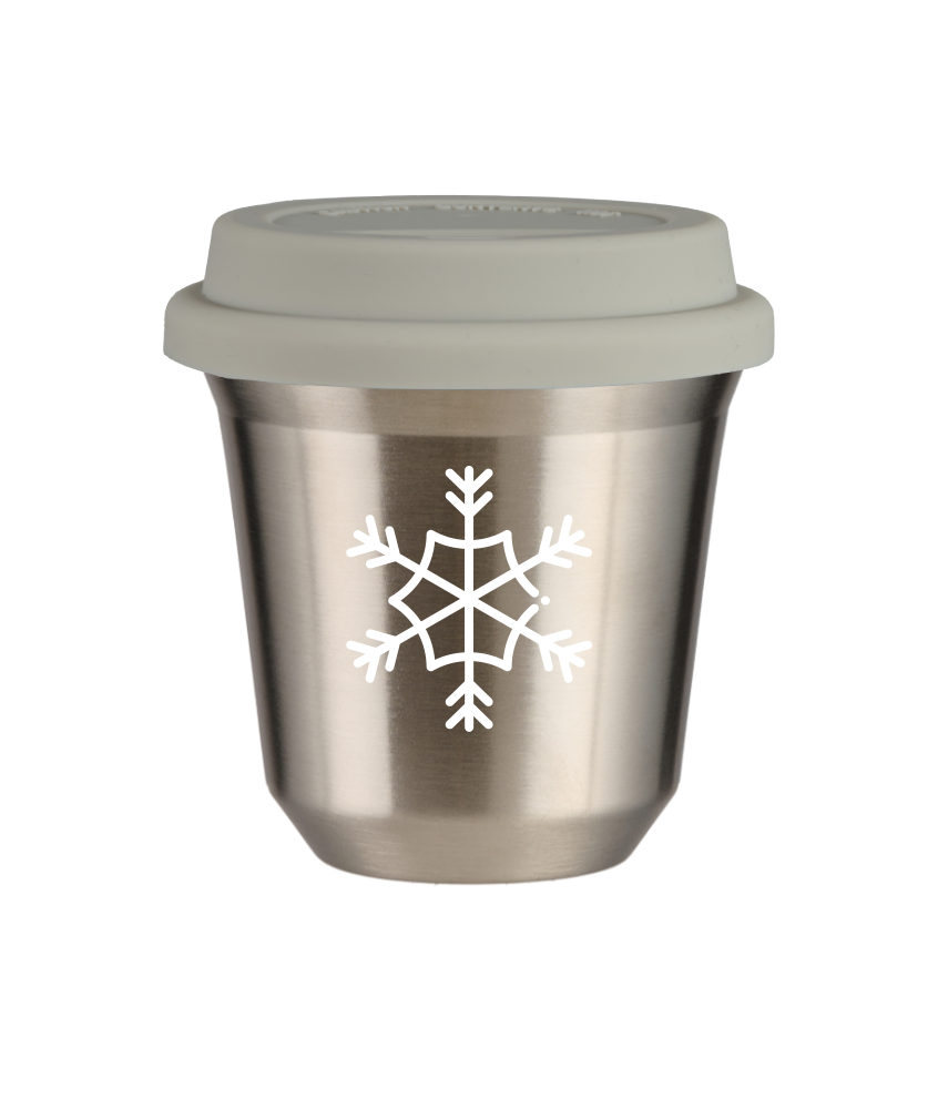 Tasse 150 ml ARGENT "Flocon de neige (blanc)", avec couvercle blanc Tasse 150 ml ARGENT "Flocon de neige (blanc)", avec couvercle blanc