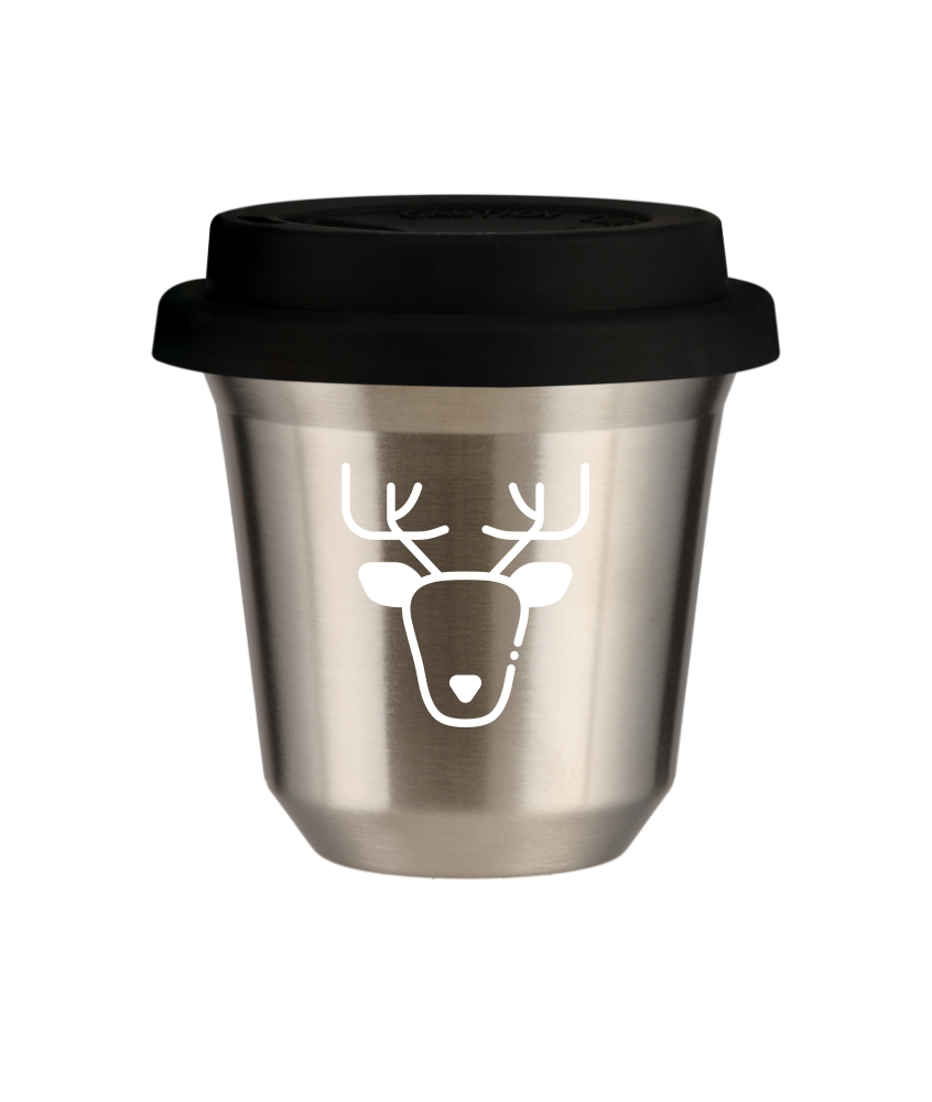 Tasse 150 ml ARGENT "Renne (blanc)", avec couvercle noir Tasse 150 ml ARGENT "Renne (blanc)", avec couvercle noir