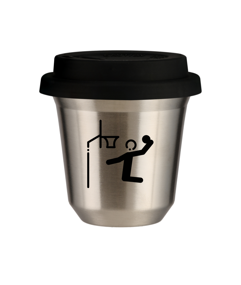 Tasse 150 ml ARGENT "Basket-ball (noir)", avec couvercle noir Tasse 150 ml ARGENT "Basket-ball (noir)", avec couvercle noir