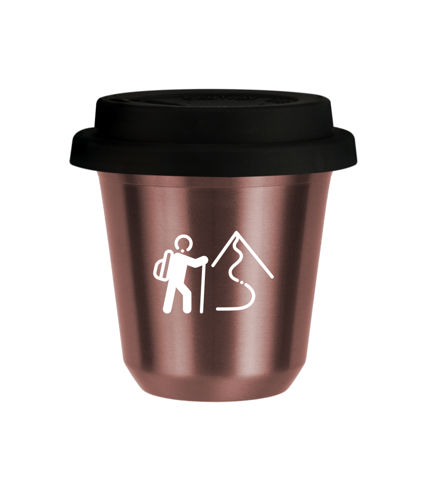 Tasse 80 ml OR ROSE "Escalade 2 (blanc)", avec couvercle noir
