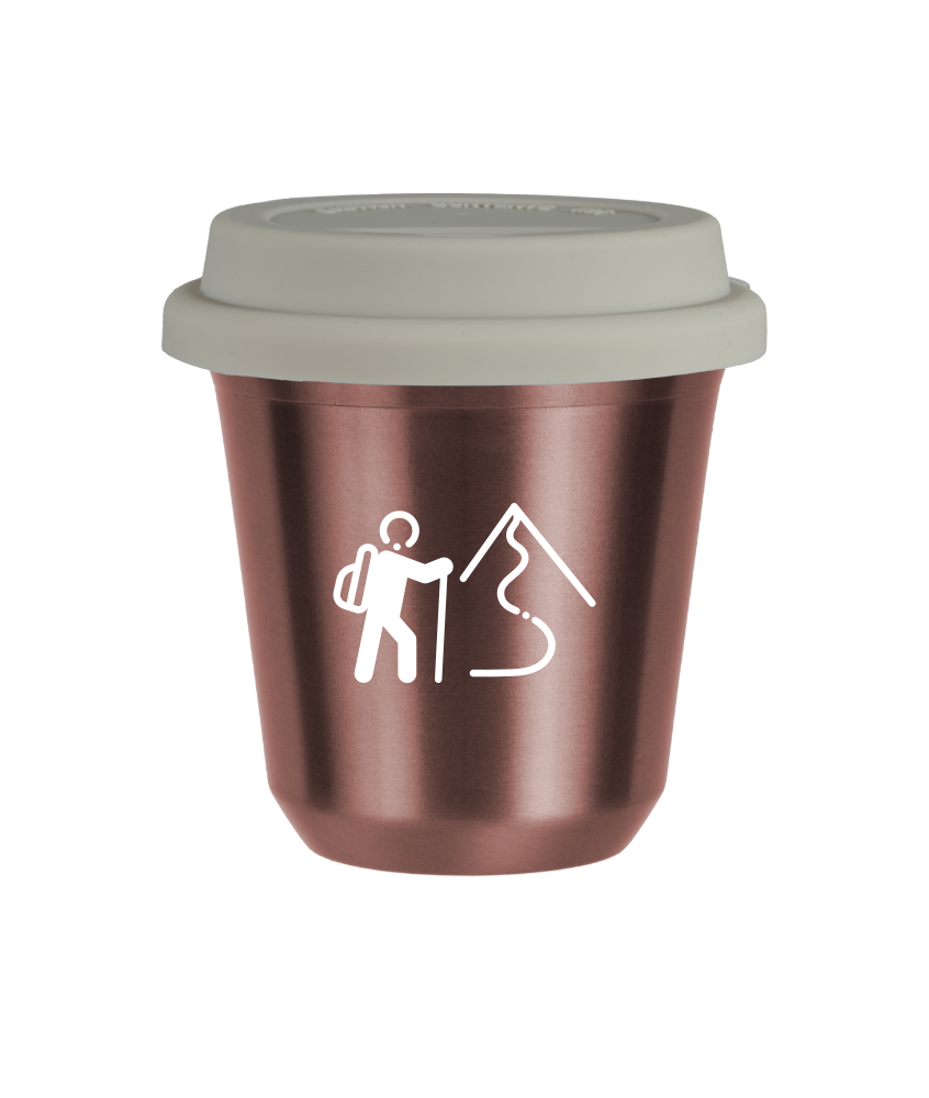 Tasse 80 ml OR ROSE "Escalade 2 (blanc)", avec couvercle blanc