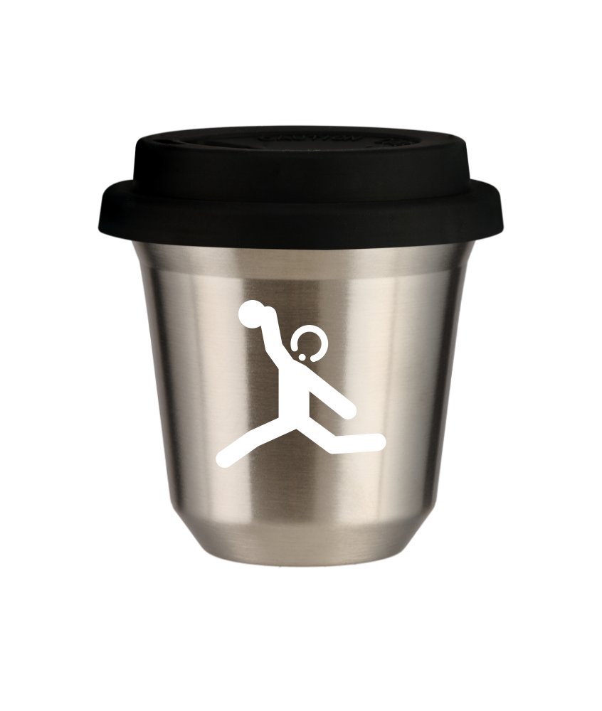 Tasse 150 ml ARGENT "Lancer du disque (blanc)", avec couvercle noir Tasse 150 ml ARGENT "Lancer du disque (blanc)", avec couvercle noir