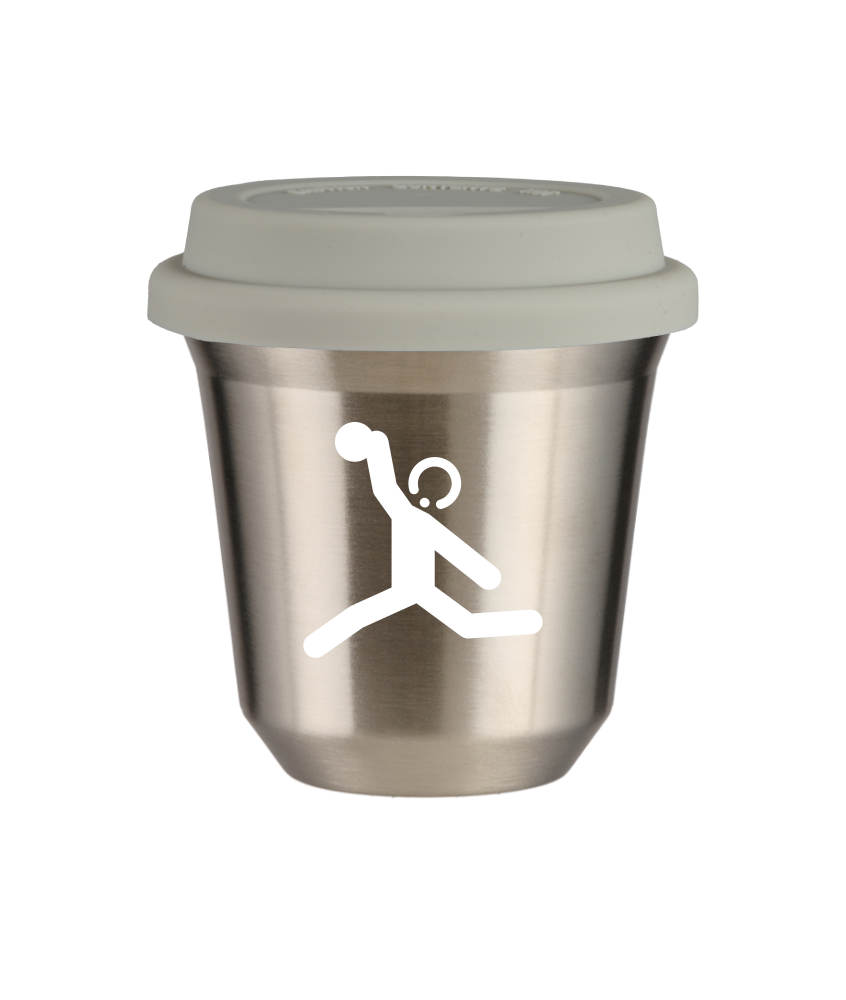 Tasse 150 ml ARGENT "Lancer du disque (blanc)", avec couvercle blanc Tasse 150 ml ARGENT "Lancer du disque (blanc)", avec couvercle blanc