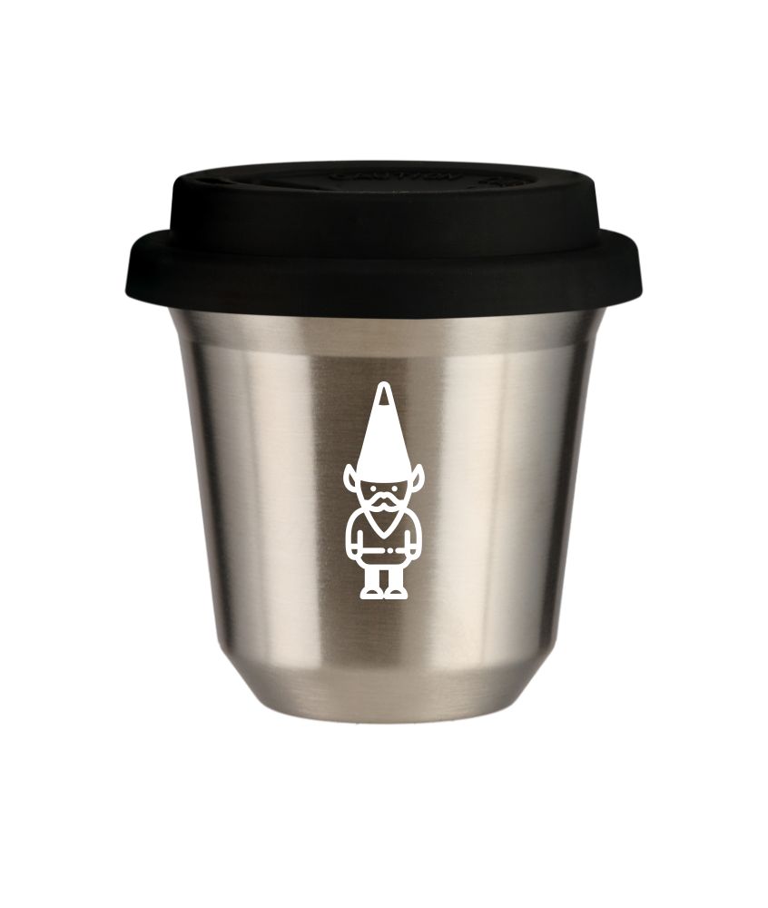 Tasse 150 ml ARGENT "Nain 1 (blanc)", avec couvercle noir Tasse 150 ml ARGENT "Nain 1 (blanc)", avec couvercle noir