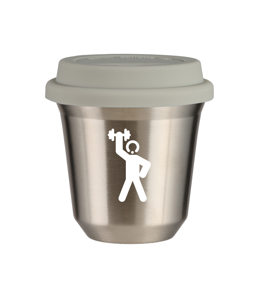 Tasse 150 ml ARGENT "Homme fort 2 (blanc)", avec couvercle blanc Tasse 150 ml ARGENT "Homme fort 2 (blanc)", avec couvercle blanc