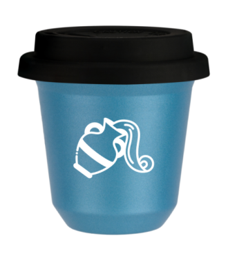 Tasse 150 ml BLEU CLAIR MÉTALLIQUE "Verseau (blanc)", avec couvercle noir Tasse 150 ml BLEU CLAIR MÉTALLIQUE "Verseau (blanc)", avec couvercle noir