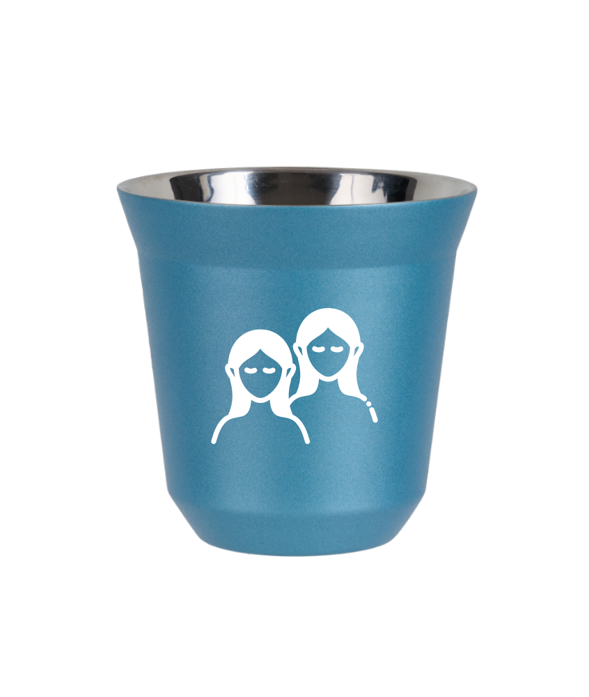 Tasse 150 ml BLEU CLAIR MÉTALLIQUE "Gémeaux (blanc)"