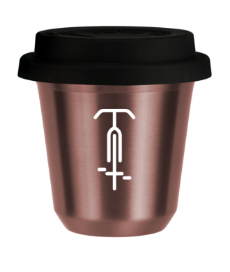 Tasse 80 ml OR ROSE "Cyclisme 1 (blanc)", avec couvercle noir Tasse 80 ml OR ROSE "Cyclisme 1 (blanc)", avec couvercle noir