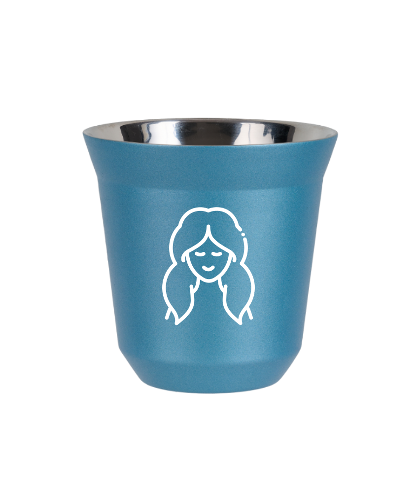 Tasse 150 ml BLEU CLAIR MÉTALLIQUE "Vierge (blanc)" Tasse 150 ml BLEU CLAIR MÉTALLIQUE "Vierge (blanc)"