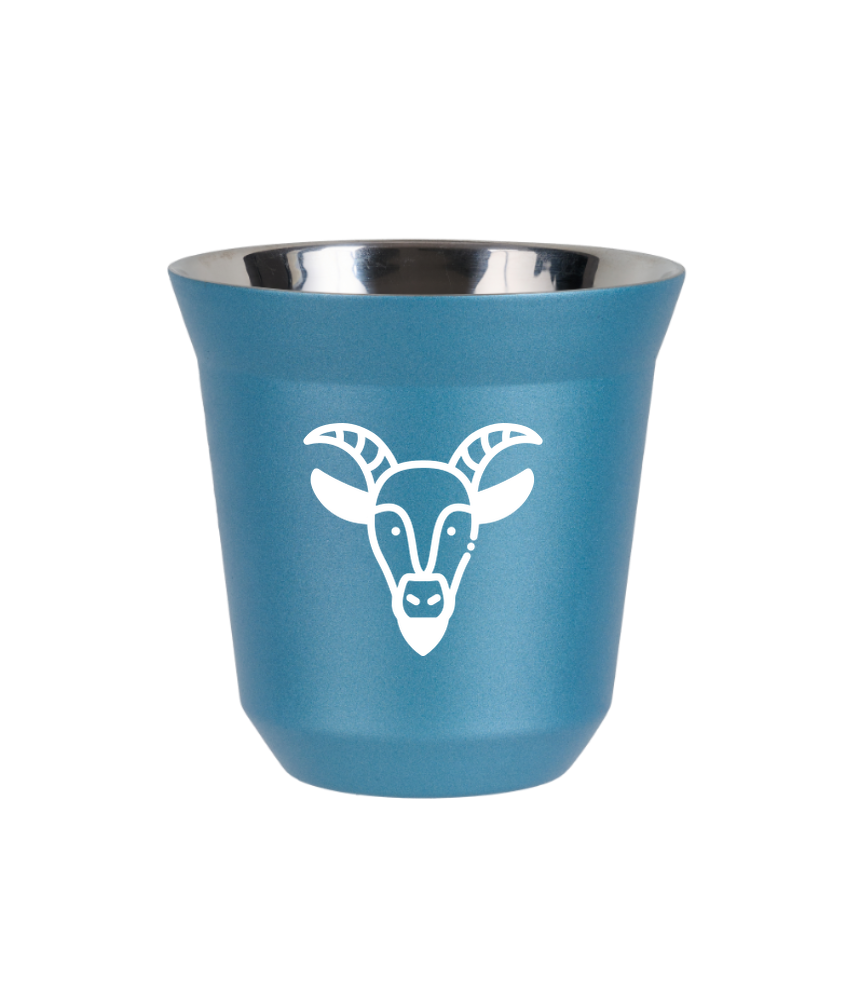 Tasse 150 ml BLEU CLAIR MÉTALLIQUE "Capricorne (blanc)"