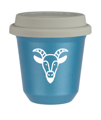 Tasse 150 ml BLEU CLAIR MÉTALLIQUE "Capricorne (blanc)", avec couvercle blanc Tasse 150 ml BLEU CLAIR MÉTALLIQUE "Capricorne (blanc)", avec couvercle blanc
