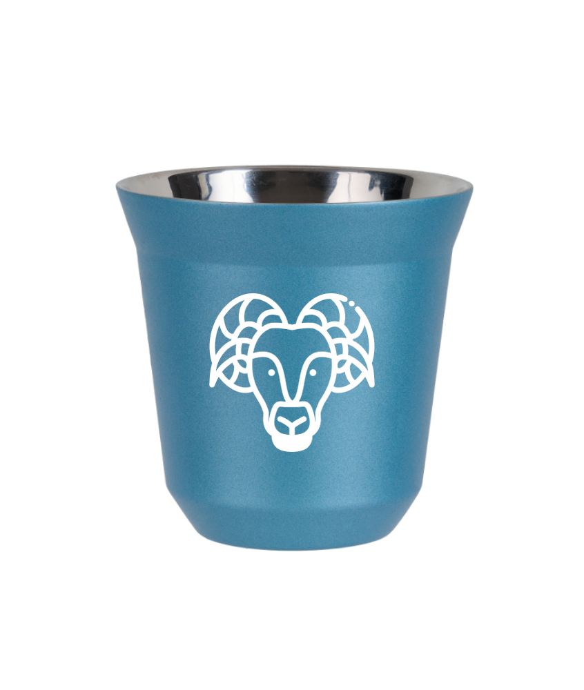 Tasse 150 ml BLEU CLAIR MÉTALLIQUE "Bélier (blanc)" Tasse 150 ml BLEU CLAIR MÉTALLIQUE "Bélier (blanc)"