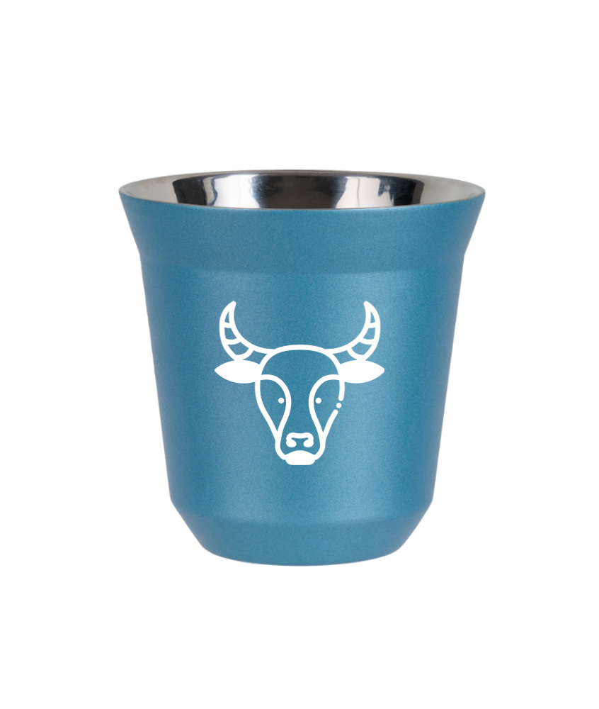 Tasse 150 ml BLEU CLAIR MÉTALLIQUE "Taureau (blanc)" Tasse 150 ml BLEU CLAIR MÉTALLIQUE "Taureau (blanc)"