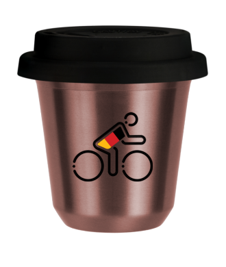 Tasse 80 ml OR ROSE "Cycliste aux couleurs allemandes (noir)", avec couvercle noir Tasse 80 ml OR ROSE "Cycliste aux couleurs allemandes (noir)", avec couvercle noir