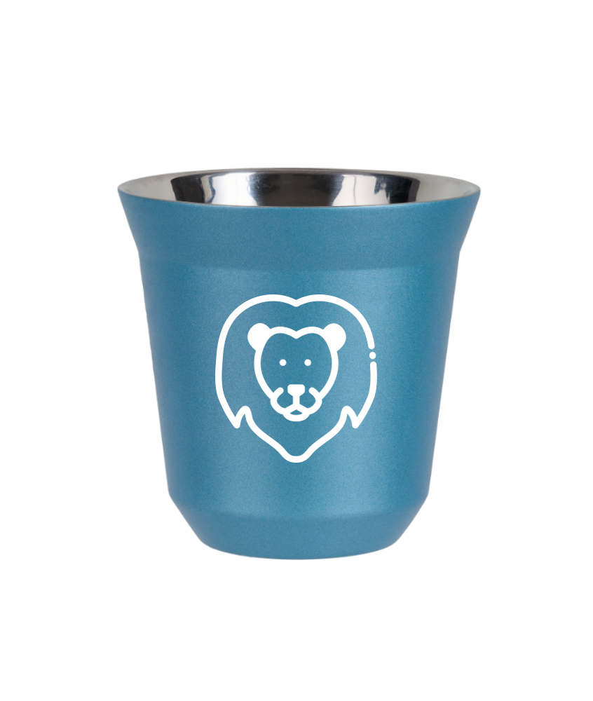 Tasse 150 ml BLEU CLAIR MÉTALLIQUE "Lion (blanc)"