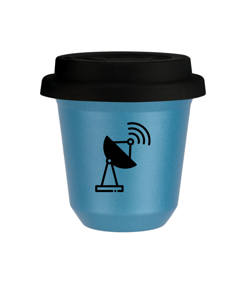Tasse 150 ml BLEU CLAIR MÉTALLIQUE "Antenne", avec couvercle noir