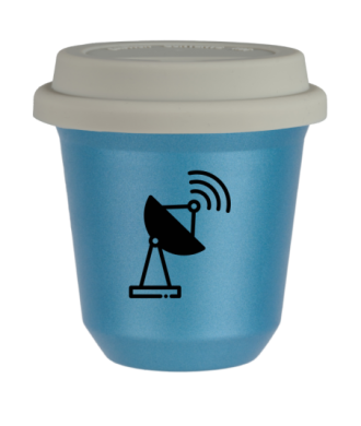 Tasse 150 ml BLEU CLAIR MÉTALLIQUE "Antenne", avec couvercle blanc Tasse 150 ml BLEU CLAIR MÉTALLIQUE "Antenne", avec couvercle blanc