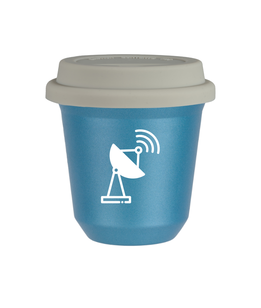 Tasse 150 ml BLEU CLAIR MÉTALLIQUE "Antenne (blanc)", avec couvercle blanc Tasse 150 ml BLEU CLAIR MÉTALLIQUE "Antenne (blanc)", avec couvercle blanc