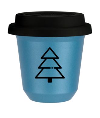 Tasse 150 ml BLEU CLAIR MÉTALLIQUE "Sapin de Noël", avec couvercle noir Tasse 150 ml BLEU CLAIR MÉTALLIQUE "Sapin de Noël", avec couvercle noir