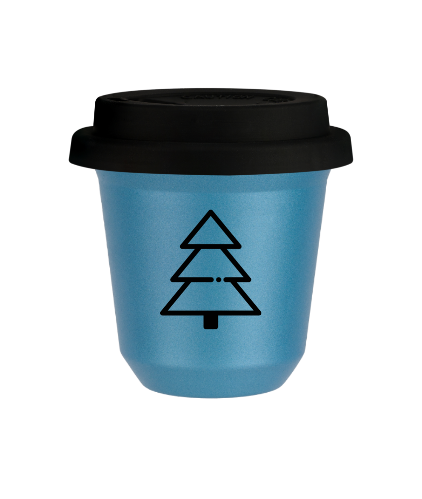 Tasse 150 ml BLEU CLAIR MÉTALLIQUE "Sapin de Noël (noir)", avec couvercle noir Tasse 150 ml BLEU CLAIR MÉTALLIQUE "Sapin de Noël (noir)", avec couvercle noir