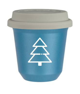 Tasse 150 ml BLEU CLAIR MÉTALLIQUE "Sapin de Noël (blanc)", avec couvercle blanc Tasse 150 ml BLEU CLAIR MÉTALLIQUE "Sapin de Noël (blanc)", avec couvercle blanc