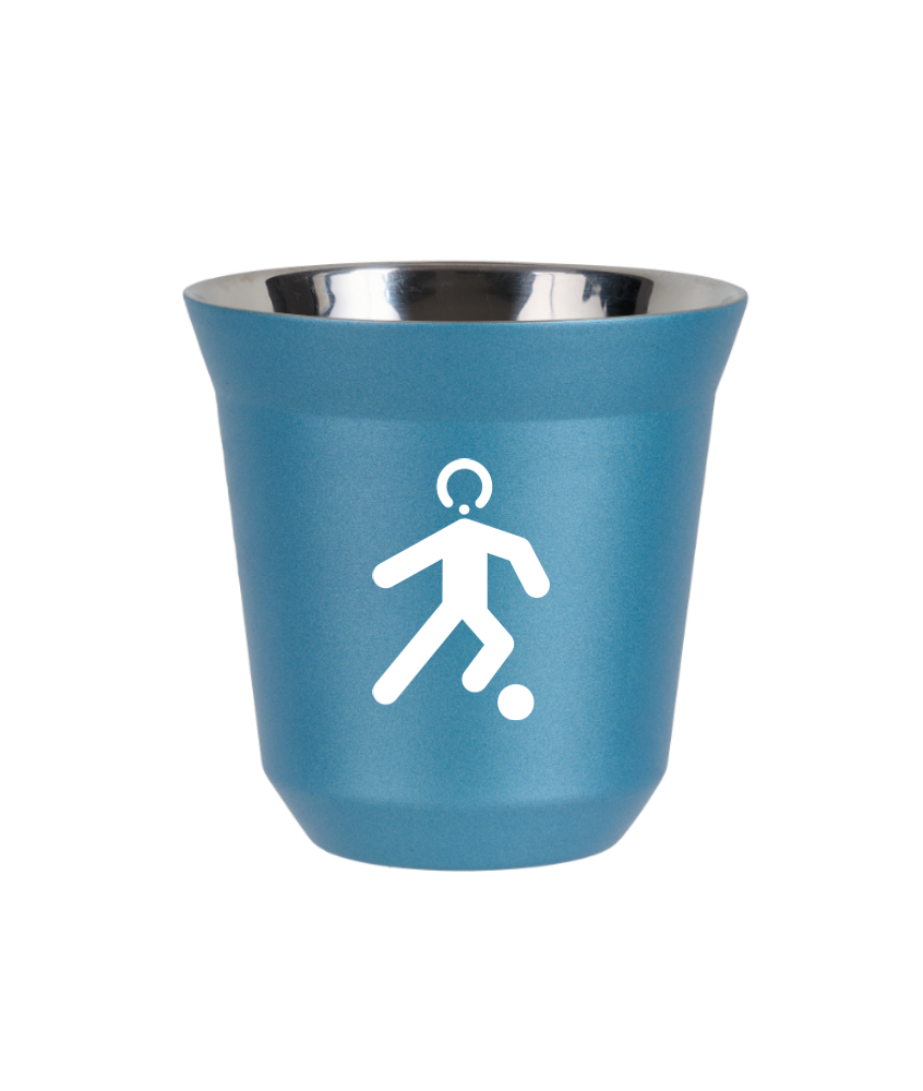 Tasse 150 ml BLEU CLAIR MÉTALLIQUE "Football (blanc)" Tasse 150 ml BLEU CLAIR MÉTALLIQUE "Football (blanc)"