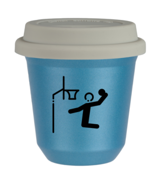 Tasse 150 ml BLEU CLAIR MÉTALLIQUE "Basket-ball", avec couvercle blanc Tasse 150 ml BLEU CLAIR MÉTALLIQUE "Basket-ball", avec couvercle blanc