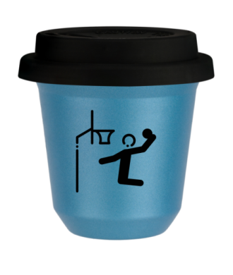 Tasse 150 ml BLEU CLAIR MÉTALLIQUE "Basket-ball (noir)", avec couvercle noir Tasse 150 ml BLEU CLAIR MÉTALLIQUE "Basket-ball (noir)", avec couvercle noir
