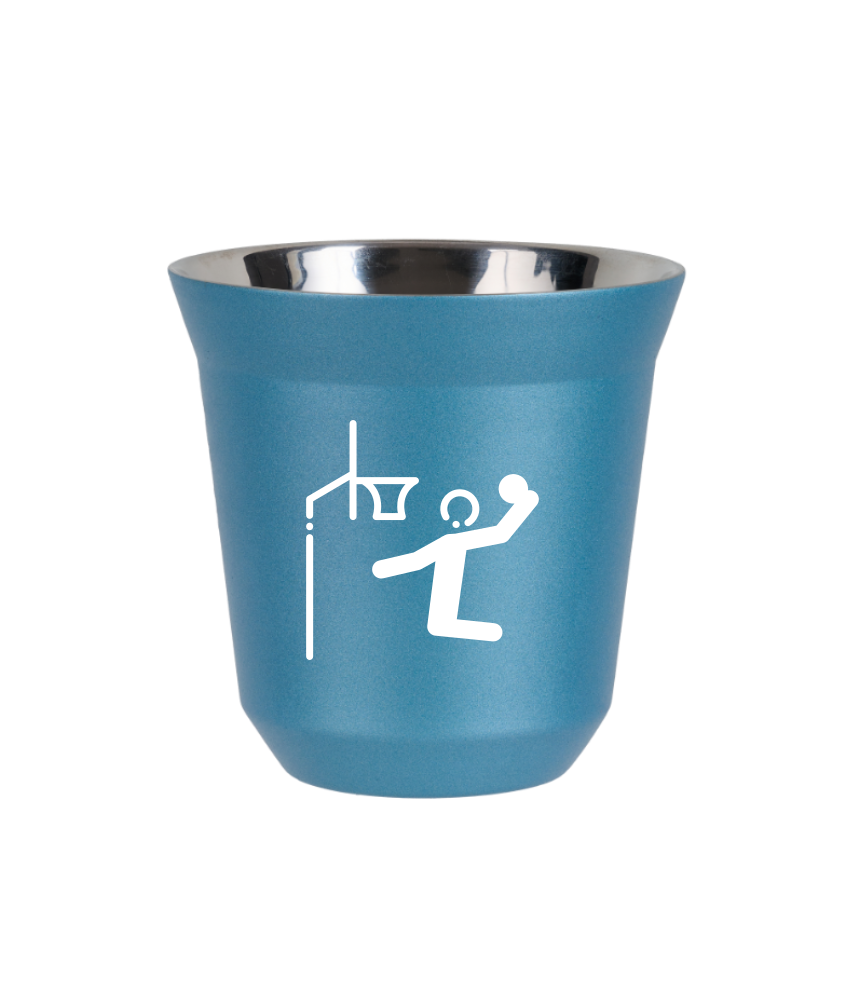 Tasse 150 ml BLEU CLAIR MÉTALLIQUE "Basket-ball (blanc)"