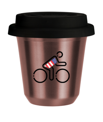 Tasse 80 ml OR ROSE "Cycliste aux couleurs britanniques (noir)", avec couvercle noir Tasse 80 ml OR ROSE "Cycliste aux couleurs britanniques (noir)", avec couvercle noir