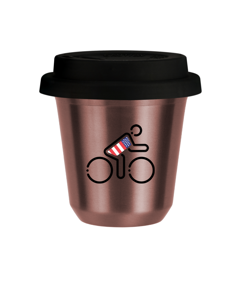 Tasse 80 ml OR ROSE "Cycliste aux couleurs britanniques (noir)", avec couvercle noir