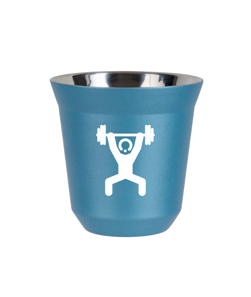 Tasse 150 ml BLEU CLAIR MÉTALLIQUE "Homme fort 1 (blanc)"