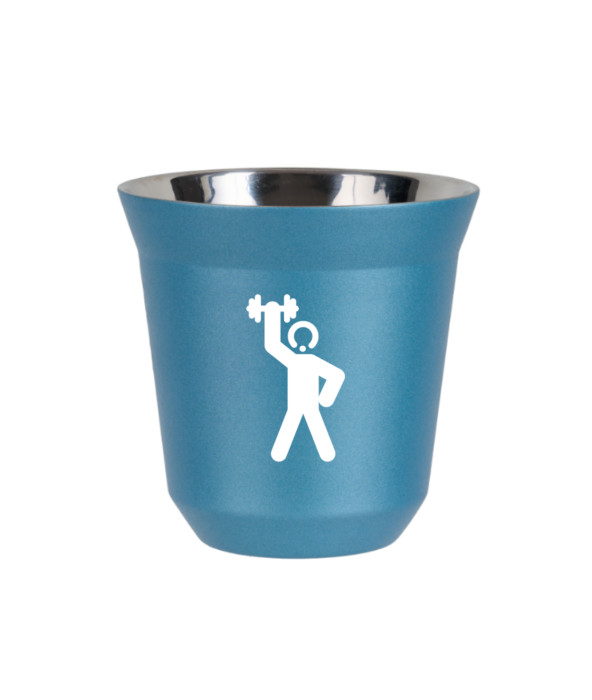 Tasse 150 ml BLEU CLAIR MÉTALLIQUE "Homme fort 2 (blanc)" Tasse 150 ml BLEU CLAIR MÉTALLIQUE "Homme fort 2 (blanc)"