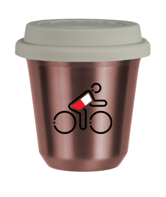 Tasse 80 ml OR ROSE "Cycliste aux couleurs polonaises", avec couvercle blanc Tasse 80 ml OR ROSE "Cycliste aux couleurs polonaises", avec couvercle blanc