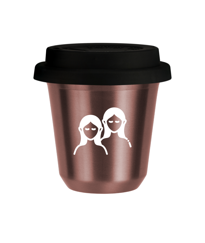 Tasse 150 ml OR ROSE "Gémeaux (blanc)", avec couvercle noir Tasse 150 ml OR ROSE "Gémeaux (blanc)", avec couvercle noir