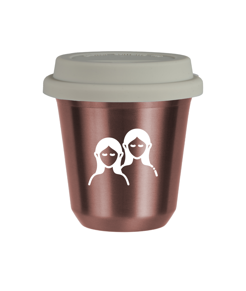 Tasse 150 ml OR ROSE "Gémeaux (blanc)", avec couvercle blanc