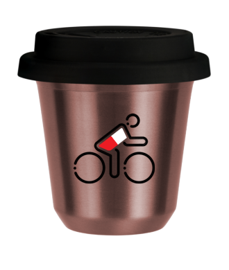 Tasse 80 ml OR ROSE "Cycliste aux couleurs polonaises (noir)", avec couvercle noir Tasse 80 ml OR ROSE "Cycliste aux couleurs polonaises (noir)", avec couvercle noir
