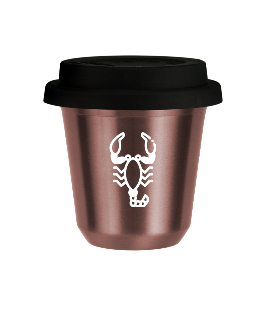 Tasse 150 ml OR ROSE "Scorpion (blanc)", avec couvercle noir