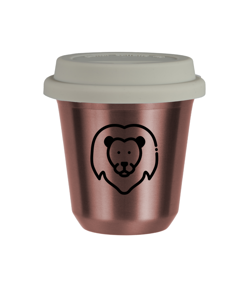 Tasse 150 ml OR ROSE "Lion", avec couvercle blanc