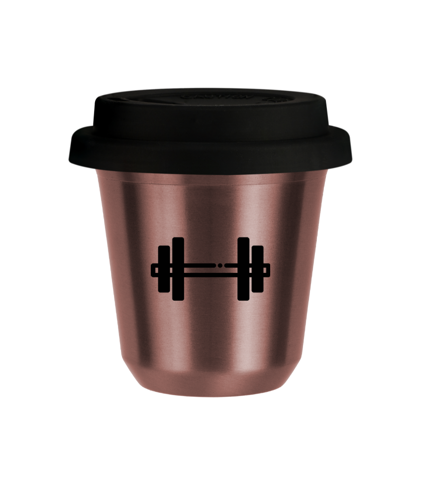 Tasse 150 ml OR ROSE "Haltère", avec couvercle noir