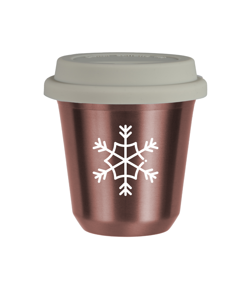 Tasse 150 ml OR ROSE "Flocon de neige (blanc)", avec couvercle blanc Tasse 150 ml OR ROSE "Flocon de neige (blanc)", avec couvercle blanc