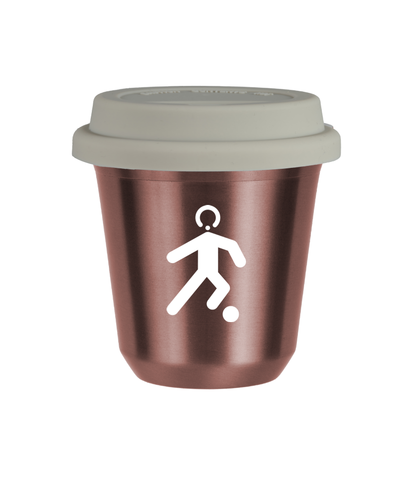 Tasse 150 ml OR ROSE "Football (blanc)", avec couvercle blanc Tasse 150 ml OR ROSE "Football (blanc)", avec couvercle blanc
