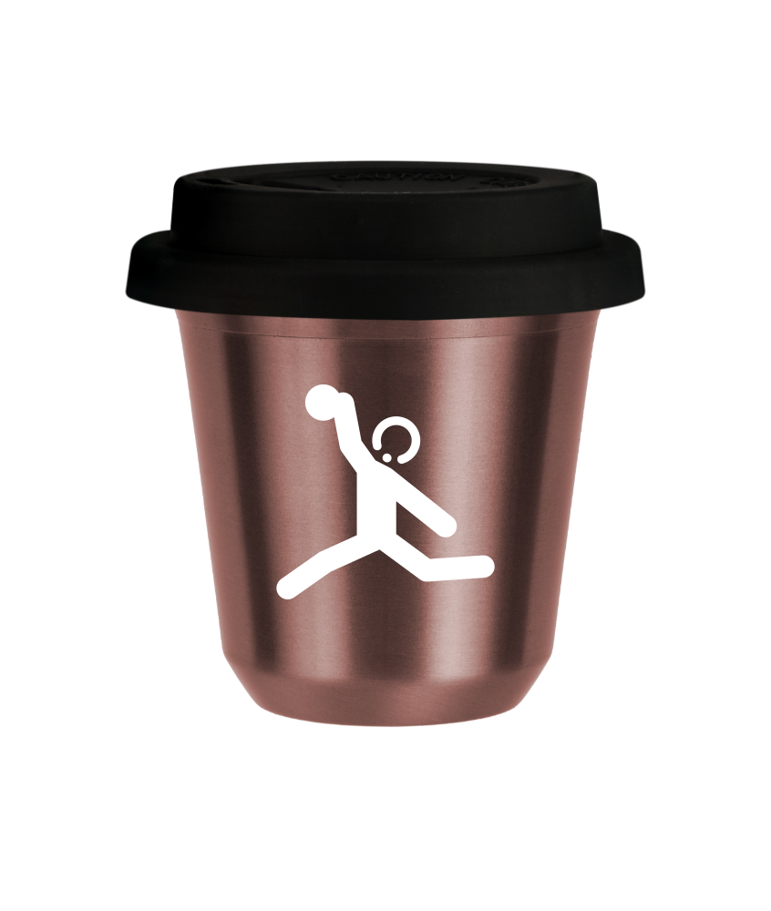 Tasse 150 ml OR ROSE "Lancer du disque (blanc)", avec couvercle noir Tasse 150 ml OR ROSE "Lancer du disque (blanc)", avec couvercle noir