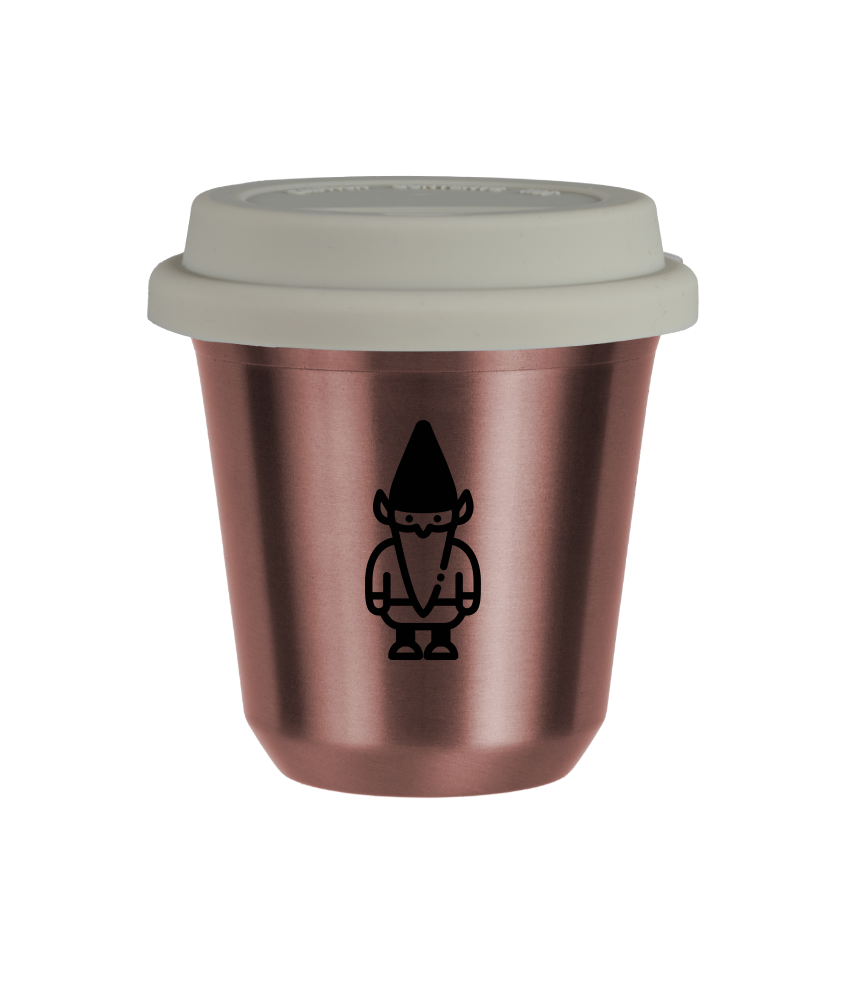 Tasse 150 ml OR ROSE "Nain 2 (noir)", avec couvercle blanc Tasse 150 ml OR ROSE "Nain 2 (noir)", avec couvercle blanc