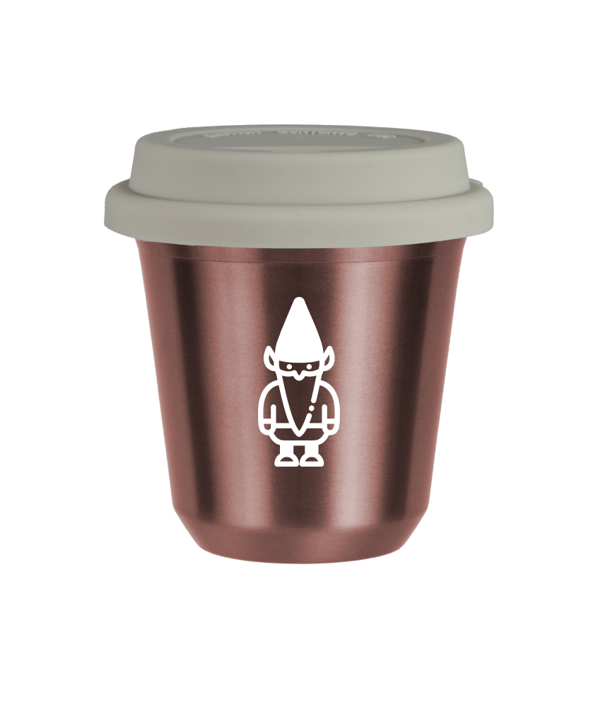Tasse 150 ml OR ROSE "Nain 2 (blanc)", avec couvercle blanc