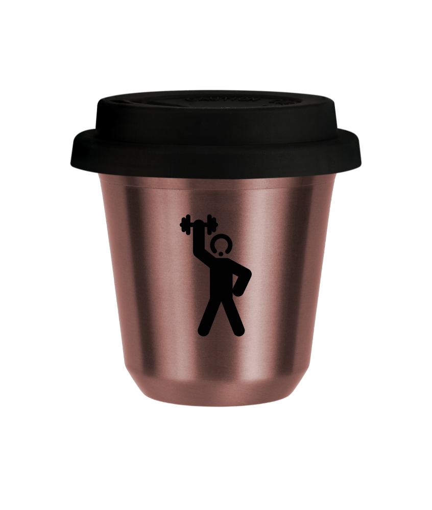Tasse 150 ml OR ROSE "Homme fort 2 (noir)", avec couvercle noir Tasse 150 ml OR ROSE "Homme fort 2 (noir)", avec couvercle noir